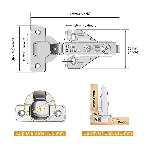 Chibery 50 Pack Full Overlay Soft Close Concealed Hinges, Small Door Gap, Clip-on Plate, Face Frame Door, Self Closing Hidden Satin Nickel 3D Hinge, 105° Open Angle Concealed Stainless Steel Hinges - size: Full Overlay