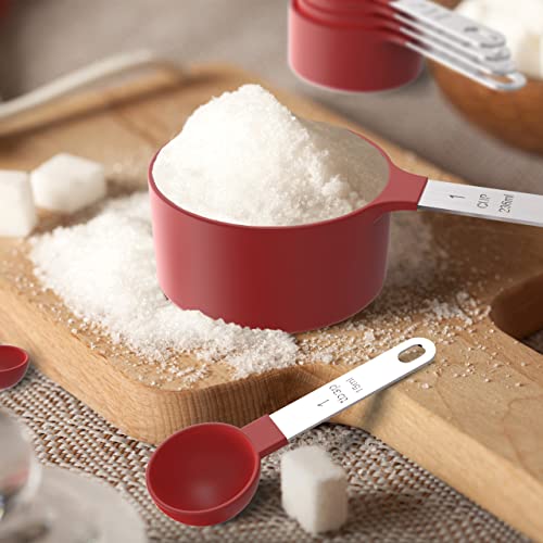 Measuring Cups & Spoons Set, Stackable Cups and Spoons - color: Red