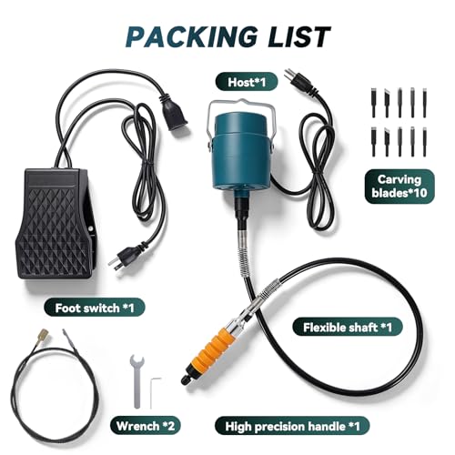 Electric Wood Chisel Hanging Mill Grinding Woodworking Carver Pedal Control Engraving Machine Wood Chisel Carving Machine with Handle 5 Blades + Foot Control Pedal (110V) (110V) - size: 110V