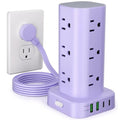 6FT Power Strip Tower Surge Protector, 12 Wide Spaced Outlets, 4 USB - color: Purple, size: 6FT without Wireless Charging