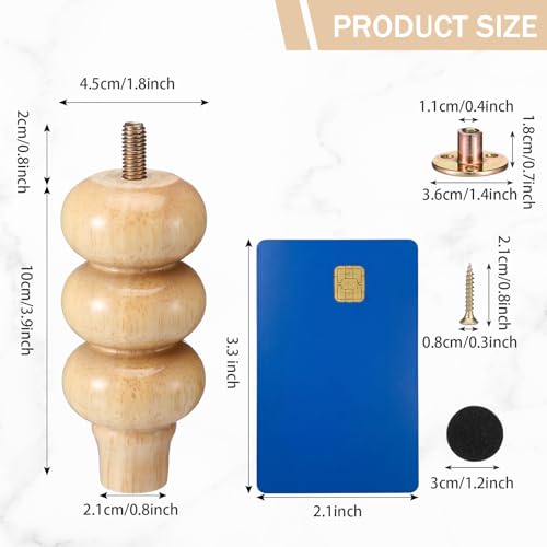 4 Inch Wood Furniture Legs Set of 4 Rubber Wood Couch Legs Round Furniture Replacement Mid Century Bun Feet for Desk Dresser Sofa Cabinet Ottoman Chair and Bed - color: Natural, size: 4 Inch