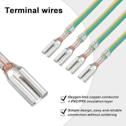 MECCANIXITY 30Pcs 2.8mm Female Spade Crimp Terminal with 20cm Wires - color: Yellow/Green, size: 2.8mm, 20cm L