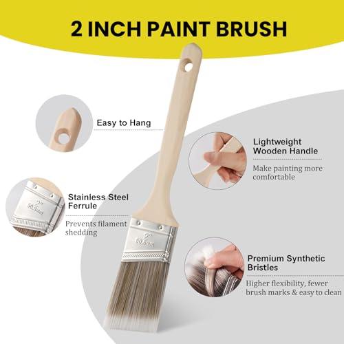 Mister Rui Paint Brush, 2 Inch Angled Synthetic Sash Brush for Walls - size: 1PCS, 2" Angled