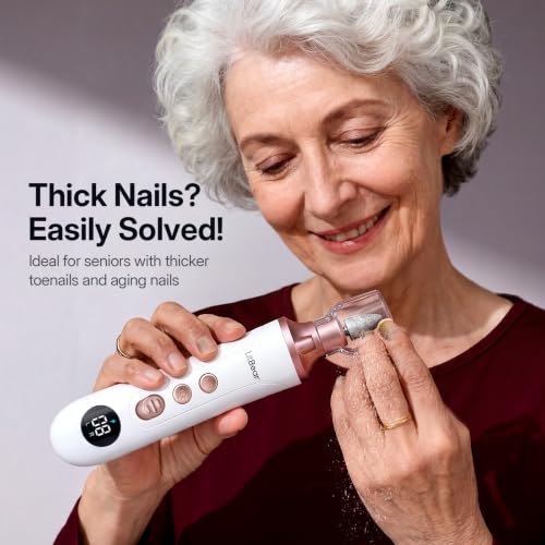 Litbear Thick Toenail Grinder, 15X Professional Electric Nail Drill File Set, Cordless Pedicure Manicure Tool Callus Remover for Women Men Senior Hand Feet Care, Home Salon Use ( White ) - size: White