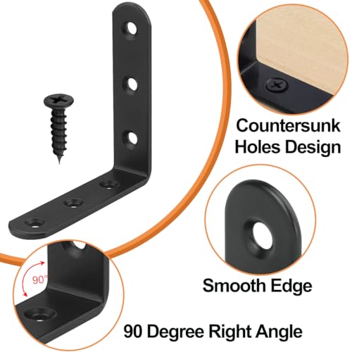 20 Pcs 3" x 3" Black L Brackets 80 x 80MM Metal Corner Brackets Heavy Duty Right Angle Brackets for Wood Shelves Furniture Frame Bookshelf, Included 120pcs Screws - size: 3Inch Black Right Angle