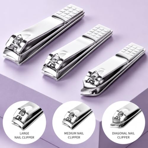 Manicure Set, Stainless Steel Nail Clipper Set with Travel Case - color: Silver and Purple
