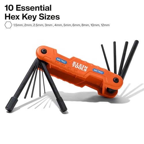 Klein Tools 70550M Pro Folding Hex Key Set, 10-Key Metric Sizes 1.5mm to 12mm, Industrial Strength Heat Treated Alloy Steel - style: 10-Key Metric