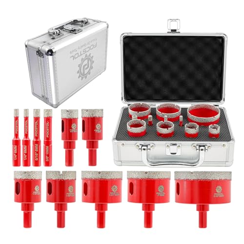 Diamond Core Drill Bits Set - FOCSTOL 11pcs (6/6/8/10/20/25/32/35/45/50/65mm) Hole Saw Kit with Triangle Shank for Porcelain Tile Ceramic Granite Marble - size: KIT7