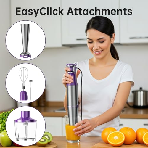 Turelar Immersion Blender Handheld 5 in 1 Hand Blender Set 1100W Heavy Duty - color: Purple, size: 5 in 1
