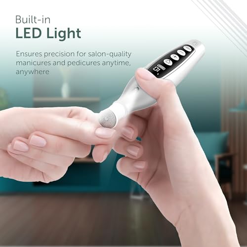 PediLux Pro Professional Manicure Pedicure Kit, Cordless Electric Nail File Drill Set, Thick Toenail Grinder, Toe Nail Dremel Tools, Filer, Buffer, Sander, Remove Cuticles, Callus for Men & Women - style: White
