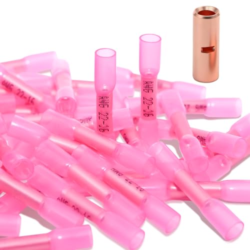 100pcs 22-16 Gauge Heat Shrink Butt Connectors 22-16 AWG Heat Shrink Butt Splice Marine Grade Insulated Waterproof Electrical Crimp Wire Connectors,Pure Copper Butt Splice for 22-16 Gauge Wire - size: 22-16 AWG