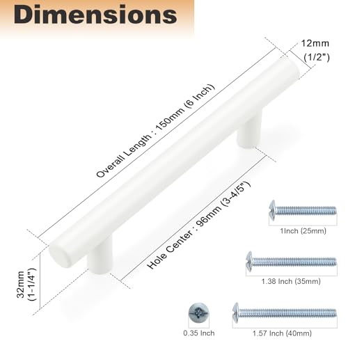 Probrico (5 Pack White Cabinet Pulls 3-3/4 Inch T Bar Euro Style Handles Kitchen Cupboard Stainless Steel Modern Cabinet Hardware - color: White, size: hole center 3-3/4"