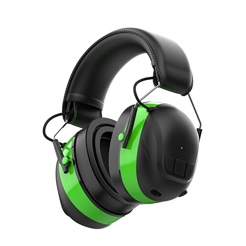 Qozybuds Gel Cushions Ear Muffs, Bluetooth 6.0 Hearing Protection Headphones with 1200mAh Battery, 120H Working Time, 30dB SNR, Larger Buttons for Easy Operation, Superior Stereo Sound Quality - color: Green-black