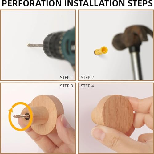 4 Pack Wood Wall Hooks Round Wooden Coat Hooks Adhesive Hooks Heavy Duty