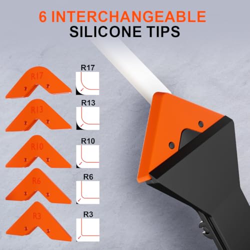 3 in 1 Caulking Tool with 6 Silicone Tips – Sealant Finishing & Caulk Remover, Stainless Steel Head, Mastic Remover & Angle Scraper for Bathroom, Kitchen, Floor, Window, Sink