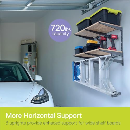 Delta Heavy Duty Lumber Storage Rack Cycle, Holds Up to 720 lbs - 3-Tier Wide Wood Storage Rack with Fully Adjustable Arms - Steel Construction Storage Solution for Garage, Basement & Pantry - style: 16" Gray Wide 3-Tier Heavy Duty Rack