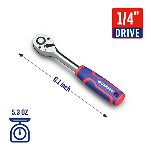 WORKPRO 1/4" Drive Ratchet Wrench, 72-Tooth Reversible - size: 1/4"