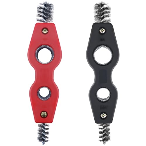 2 PCS 4 in 1 Copper Tubing Brush, 1/2 in and 3/4 in Copper Pipe Cleaner, Stainless Steel Coppers Tubing Wire Brush Cleaning Inside and Outside Thread, for Plumbing Installation, Soldering - style: Red + Black