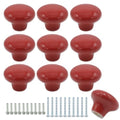10-Pack Ceramic Cabinet Knobs Red 32mm Round Drawer Pull - color: Red