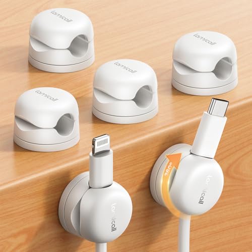 Lamicall 6 Pack Rotatable Cord Organizer, [1s Lock] Spring Cable Clips | Phone Charger Holder Cable Management for Desk Nightstand Wall, Office Home School Dorm Room Apartment Organizer Accessories - color: Snow White, size: 6Pack