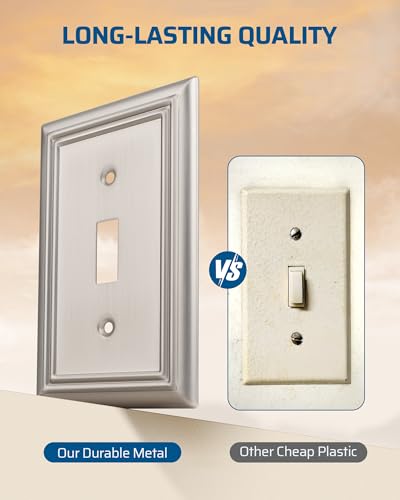 DEWENWILS Metal Wall Plate, Single Toggle Switch Cover, Brushed Nickel - color: Brushed Nickel, size: 1 Toggle 4PK