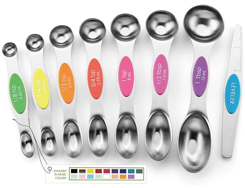 Spring Chef Stainless Steel Magnetic Measuring Spoons Set of 8, Neon - color: Neon, size: 1-Pack