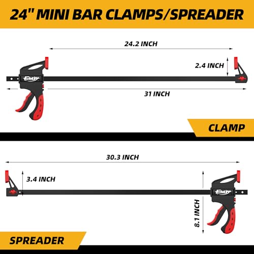 24" Bar Clamps for Woodworking, 2PCS 130lbs One-Handed Clamp/Spreader