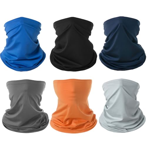 6 Pieces Summer Face Cover Scarf Mens Neck Gaiter For Men Women UV Protection Face Breathable Sun Protection Cycling Running - color: Blue+black+navy+dark Gray+orange+light Gray
