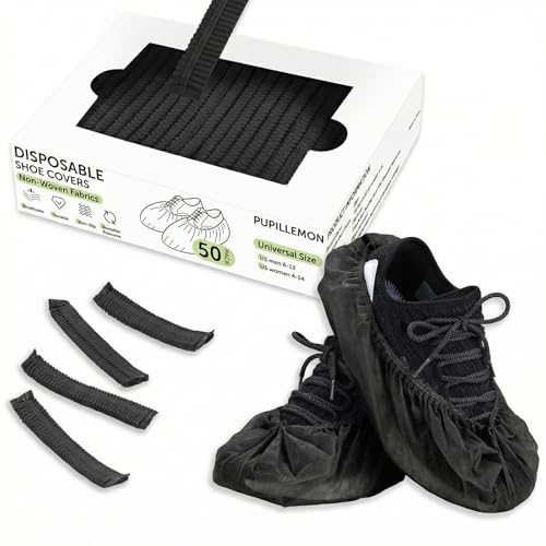 50/100/200 Pack Non-Woven Shoe Covers Disposable for Indoors - color: Black
