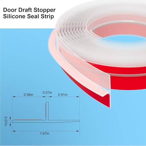 Elvone T-Shaped Weather Stripping Door Seal, Clear Silicone, 1.97" x 20 ft - color: Clear, size: 20FTX1.97IN