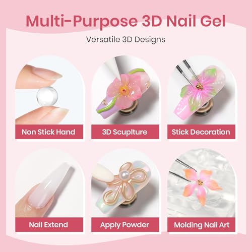 3D Sculpting Gel for Nail Art 3d Gel Nail Art Non Stick Hand | 4 Colors Solid Builder Gel Home Manicure, Nail Salon, Nail Charms, Solid, Extension, Carving, Molding Hard Gel - color: Clear, White, Pink, Pearl White
