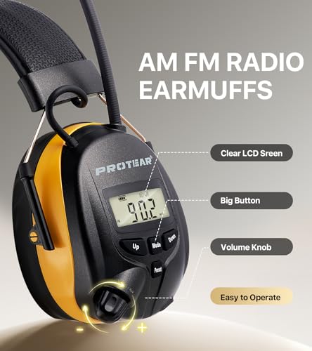 AM FM Radio Hearing Protection Earmuff, Bluetooth 5.4, 30SNR - color: Am/Fm+ Bluetooth-yellow