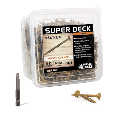 WELLOCKS #8 x 1-1/4 in Tan Deck Screws, 5.2 lbs with T25 Bit - size: #8×1-1/4", style: 5.2LBS Tan