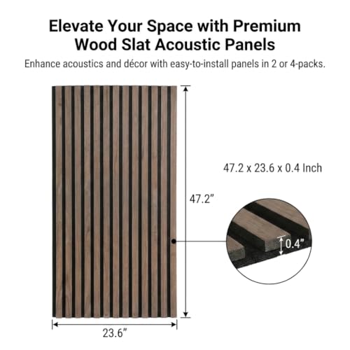 5 Pcs Wood Slatwall Panels Large Acoustic Panels for Wall 47.2 x 23.6 x 0.4 Inch Soundproof Sound Dampening Wood Veneer Sound Absorbing Wall Panel for Bedroom Home Studio Office (Dark Walnut) - color: Dark Walnut