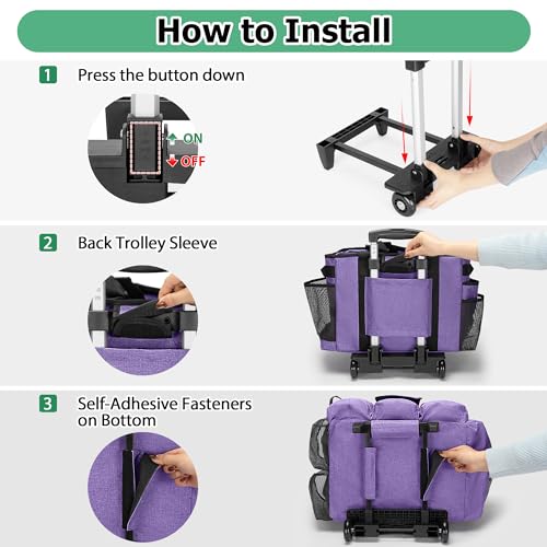 LoDrid Professional Rolling Cleaning Bag with Detachable Trolley, Purple - color: Purple