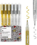 Grabie 0.7 mm Acrylic Paint Markers, Pack of 6 gold & silver Pens - color: Gold&Silver