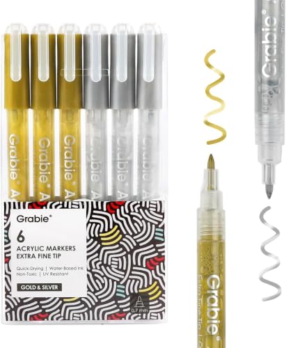 Grabie 0.7 mm Acrylic Paint Markers, Pack of 6 gold & silver Pens - color: Gold&Silver
