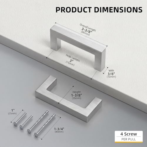 Goldenwarm 3 Inch 10 Pack Brushed Nickel Cabinet Pulls Kitchen Handles - color: Brushed Nickel, size: 3'' Hole Center