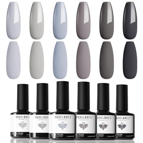 modelones Fall Grey Gel Nail Polish Set 6 Lisht to Dark Colors - color: A A2 Grey Collection