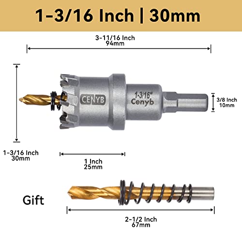 1-3/16" (30mm) Tungsten Carbide Tipped Hole Saw with 2Pcs Titanium-Plated Pilot Drill Bits for Hard Metal,Stainless Steel,Iron,Aluminum Alloy,Wood and Plastic - size: 30mm | 1-3/16"