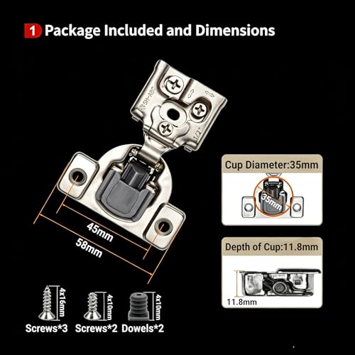 30 Pcs 1/2" Overlay Soft Close Cabinet Hinges 105° 3D Adjustable - size: 1/2”