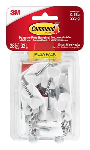 Command Small White Wire Hooks, 28 Hooks, 32 Strips