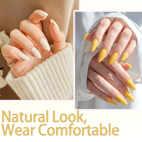 12 Color Press on Nails 288Pcs Medium Almond Fake Nails with Solid Color False Nail Press ons shiny Reusable Acrylic Glue on Nail Full Cover Stick on Nail for Women Manicure - color: Style-23