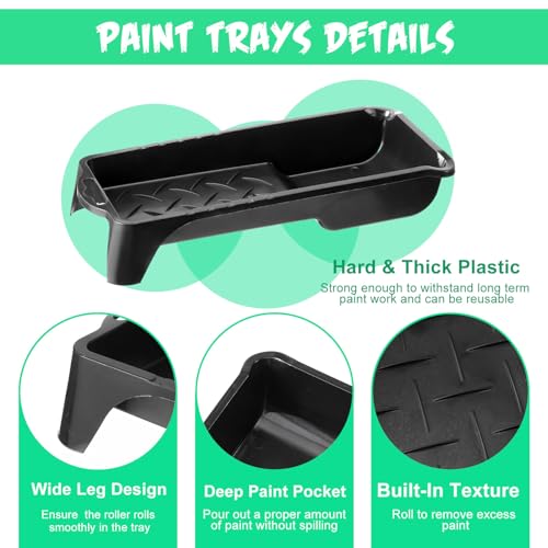 Geelin 52 Pcs 2 Inch Paint Tray Liner Set with 2 Pcs Paint Roller Trays Disposable Paint Tray Liner Deep Textured Ridge Household Paint Tray Fits Most Mini Paint Rollers for Paint Supplies
