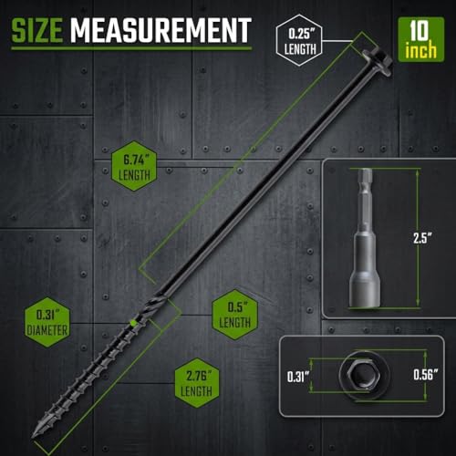 [Pack of 50] #14 x 10 Wood Structural Screws, Heavy Duty Hex Head Timber/Log/Landscaping Wood Screws, Rust Resistant, Hex Socket Included - color: Black, size: #14 x 10"