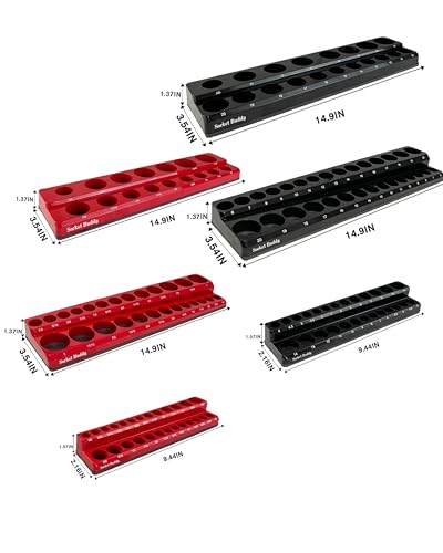 Socket Buddy Magnetic Socket Organizer Set, 6PCS Socket Holder,1/8" to 1-1/4" Sockets Holds 143 Pieces Magnetic Sockets Trays (Black&red)