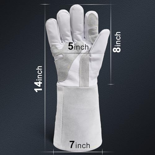 TOPDC Goatskin TIG Welding Gloves 14 Inch Large, Split Cowhide Back - color: 14 Inch Goat Grain-large