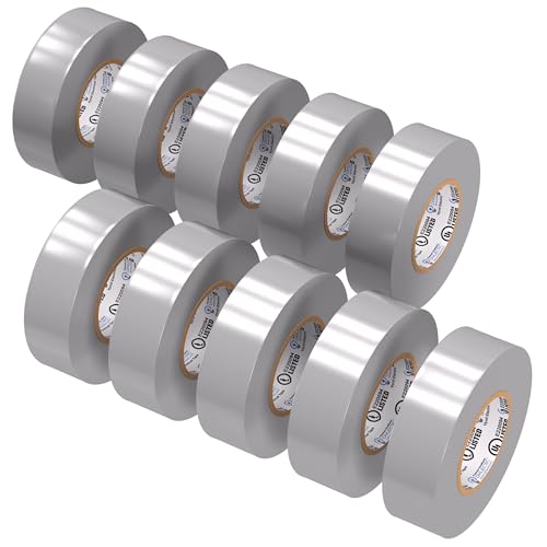 OHLECTRIC Professional Grade Vinyl Electrical Tape (10 Pack) Grey - 7 Mil Thick Flame-Retardant, Heat & Weather Resistant 3/4 Inch x 60 Feet | Ideal for Contractors & Electricians - size: 10 Roll, style: Grey