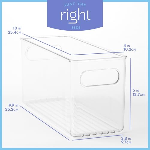Plastic Food Storage 6 Pack Clear Container Bin with Handles for Organizing Kitchen, Pantry, Refrigerator, Freezer, Pantry, Cabinet, Closet, Bathroom. 10”x4”x5” - size: 10x4x5