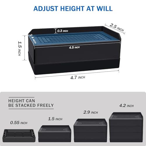 ANNKUT 1.5 inch Furniture Risers, Rectangle Adjustable Risers Blocks for Bed Sofa Table and Couch Lifting,Heavy Duty Support Up to 1,300 Lbs (4 Pack-Black) - color: 1.5 Inch-black(rectangle)